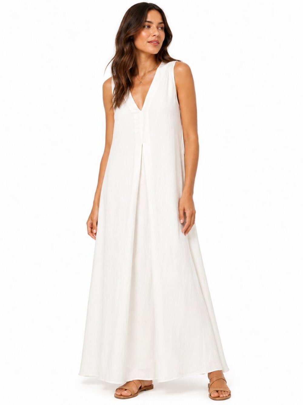 ADOR 100% Cotton Sleeveless V Neck Maxi Dress Cream XL Elegant Breeze Flowy Airy